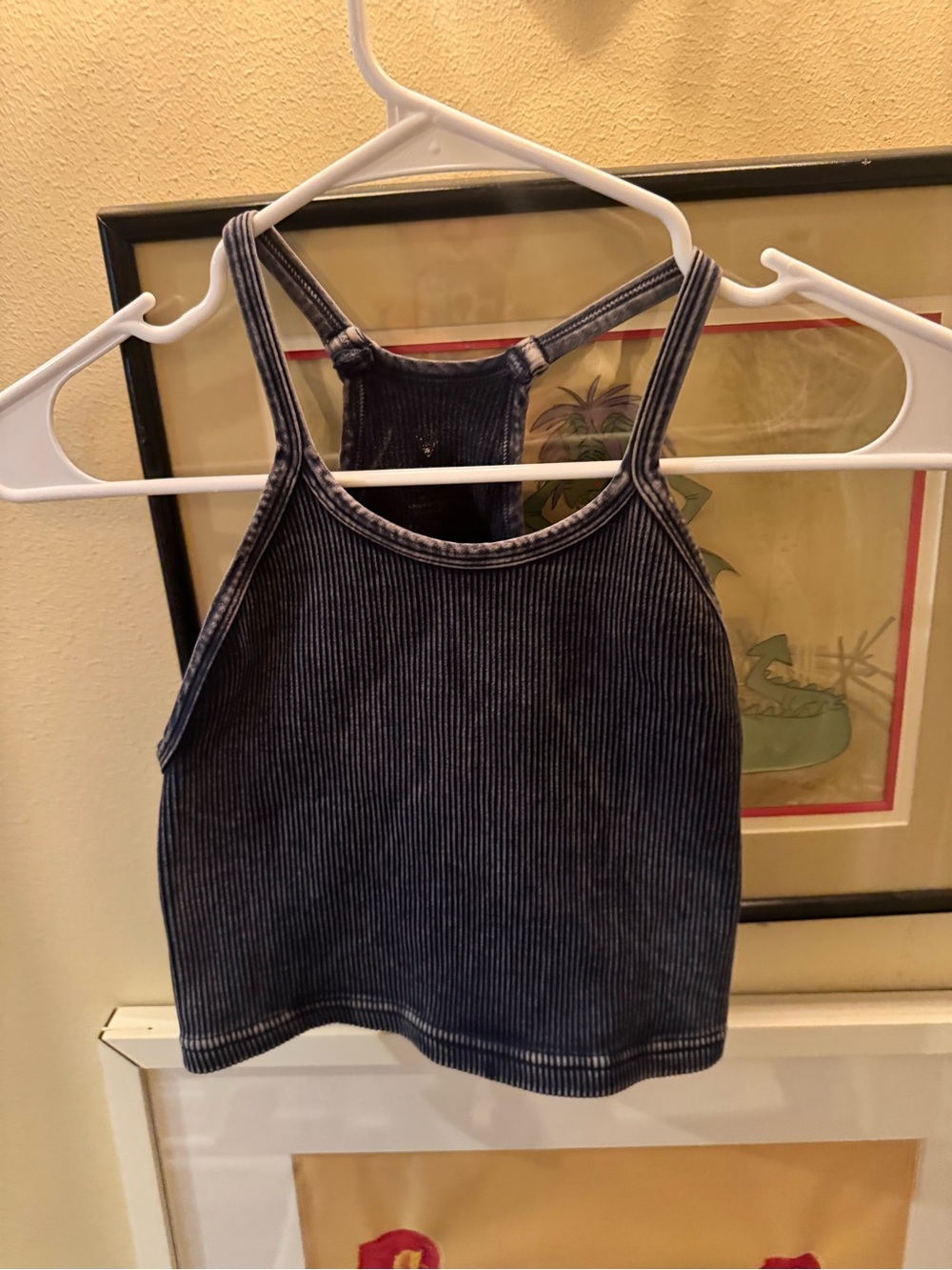 Free People Movement Washed Navy Ribbed Racerback Crop Tank Size Small